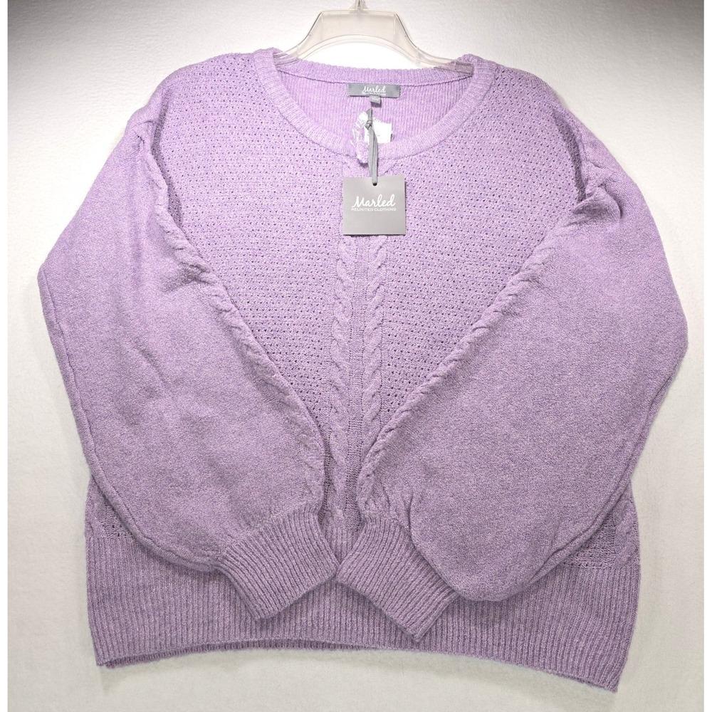 Marled Reunited Clothing Lavender Heather Cable‎ Knit Balloon Sleeve Sweater L